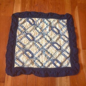 Handmade blue and yellow Patchwork Quilted wall hanging or baby doll blanket